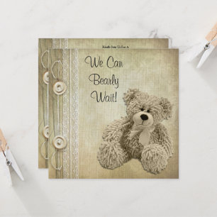 Cute Fluffy Neutral Teddy Baby Shower Invitation