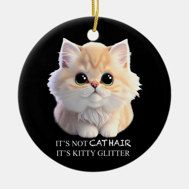 Cute fluffy orange and white kitten cat ceramic tree decoration (Front)