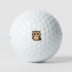 Cute Fluffy Owl Big Eyes Cartoon Digital Art Brown Golf Balls