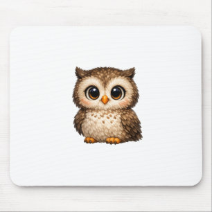 Cute Fluffy Owl Big Eyes Cartoon Digital Art Brown Mouse Mat