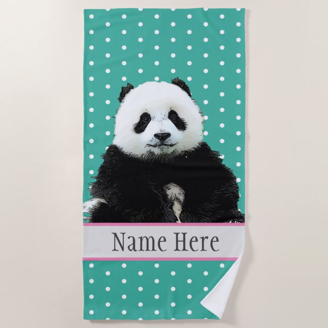 Cute Fluffy Panda Bear Animal Wild Name Kids Beach Towel (Front)