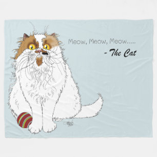 Cute Fluffy Persian Cat Funny Meow Blue Fleece Blanket