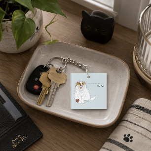 Cute Fluffy Persian Cat Funny Meow Blue Key Ring