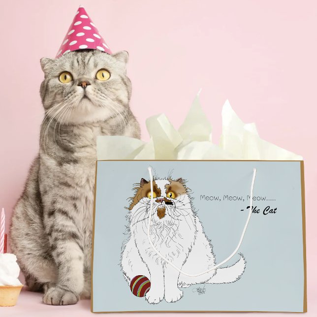Cute Fluffy Persian Cat Funny Meow Blue Large Gift Bag (Creator Uploaded)