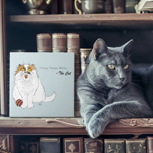 Cute Fluffy Persian Cat Funny Meow Blue Tile