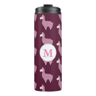 Cute Fluffy Pink Llamas with Initial Thermal Tumbler
