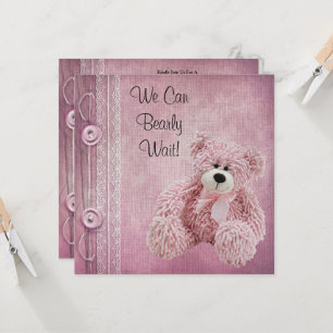 Cute Fluffy Pink Teddy Baby Shower Invitation