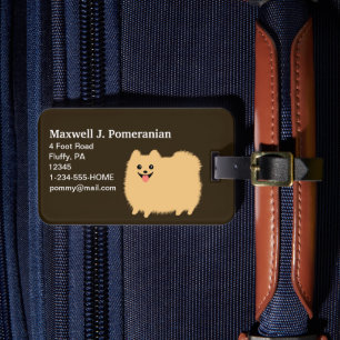 Cute Fluffy Pomeranian with Customisable Text Luggage Tag
