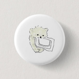 Cute Fluffy Puppy Carrying Square Frame Gift 3 Cm Round Badge