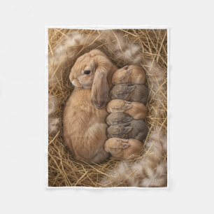 Cute Fluffy Rabbits In Natural Nest Fleece Blanket
