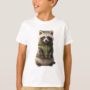 Cute Fluffy Racoon in Green Vest Kids T-Shirt