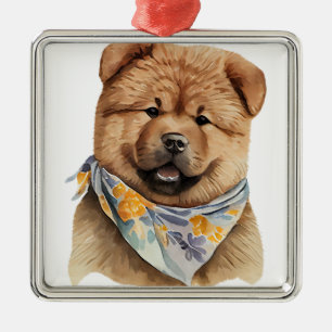 CUTE FLUFFY RED CHOW CHOW DOG METAL TREE DECORATION