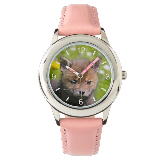 Cute Fluffy Red Fox Cub Wild Baby Photo dial-plate Watch (Front)