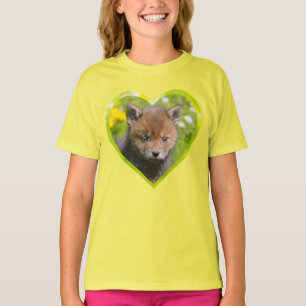 Cute Fluffy Red Fox Wild Baby Animal Photo heart - T-Shirt