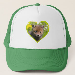 Cute Fluffy Red Fox Wild Baby Animal Photo heart Trucker Hat