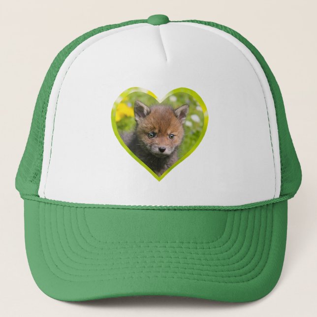 Cute Fluffy Red Fox Wild Baby Animal Photo heart Trucker Hat (Front)