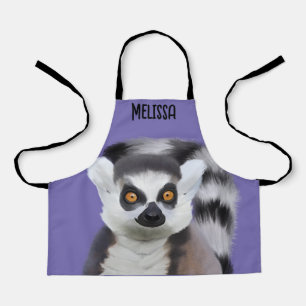 Cute Fluffy Ring-Tailed Lemur Face - Purple Apron