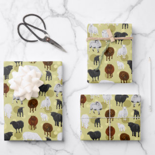 Cute Fluffy Sheep Lambs Pattern Farmer Wrapping Paper Sheet