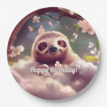 Cute Fluffy Sloth Paper Plates