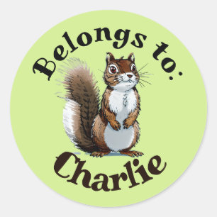Cute Fluffy Squirrel Cartoon Name Label