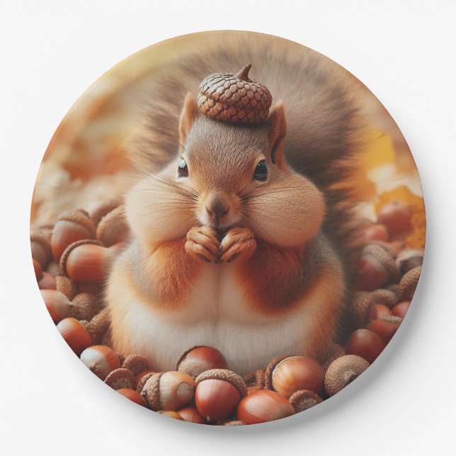 Cute Fluffy Squirrel  Paper Plate (Front)
