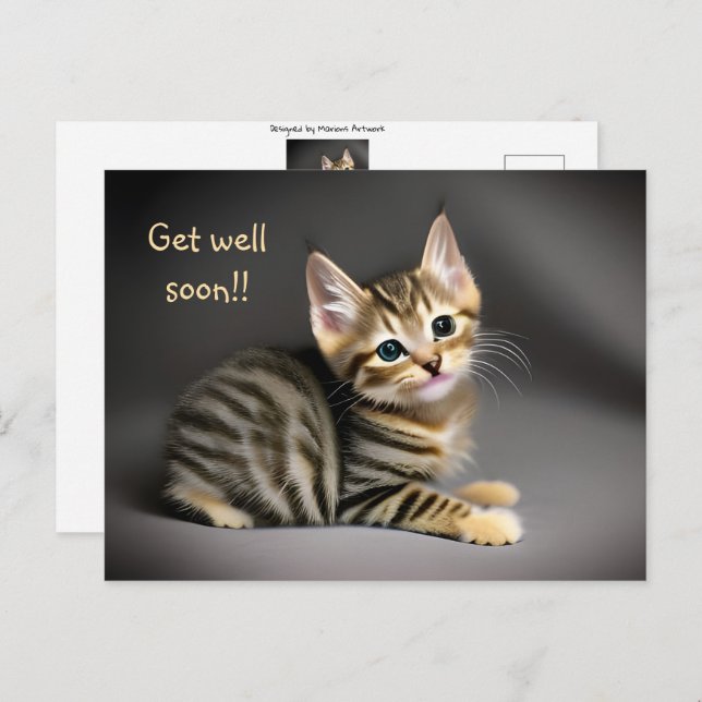 Cute fluffy tabby cat baby "get well soon"  postcard (Front/Back)