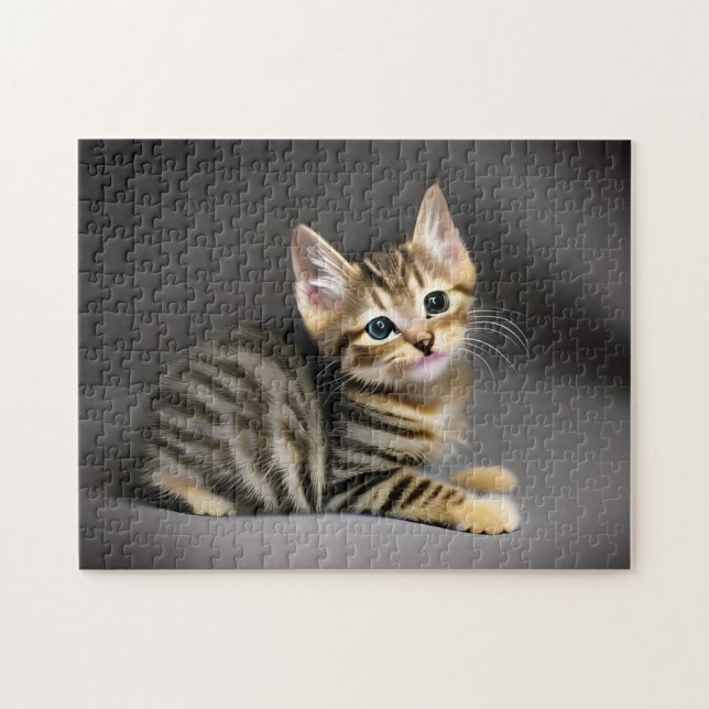 Cute fluffy tabby cat baby  jigsaw puzzle (Horizontal)