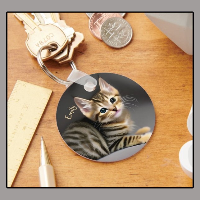 Cute fluffy tabby cat baby  key ring (Creator Uploaded)