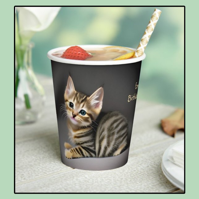 Cute fluffy tabby cat baby - kids birthday   paper cups (Creator Uploaded)