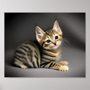 Cute fluffy tabby cat baby poster