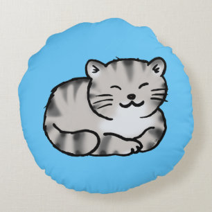 cute fluffy tabby grey tiger cat round cushion