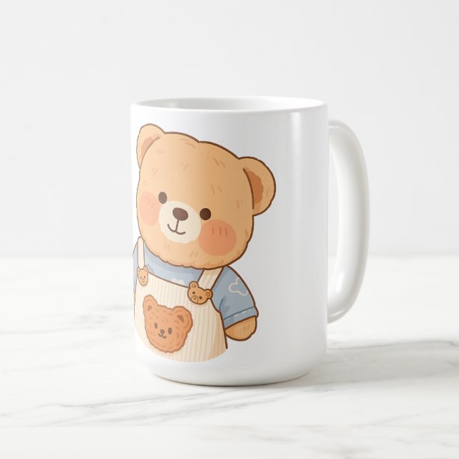 Cute Fluffy Teddy Bear Sticker – Adorable Kawaii Coffee Mug (Front Right)