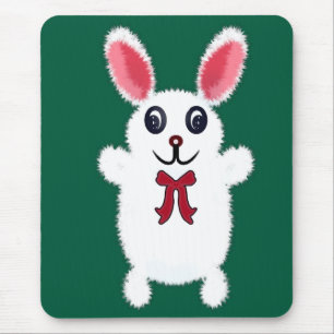 Cute Fluffy White Bunny Rabbit with Red Bow - Chri Mouse Mat
