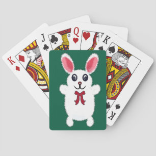 Cute Fluffy White Bunny Rabbit with Red Bow - Chri Playing Cards