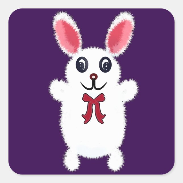 Cute Fluffy White Bunny Rabbit with Red Bow - Chri Square Sticker (Front)