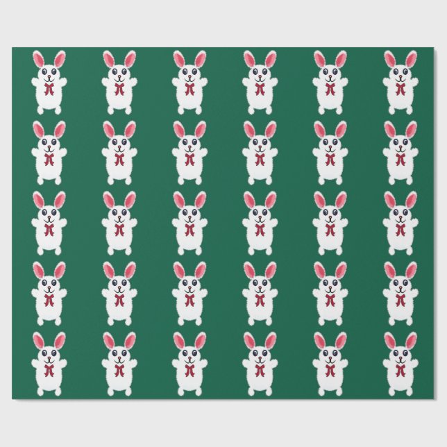 Cute Fluffy White Bunny Rabbit with Red Bow - Chri Wrapping Paper (Flat)
