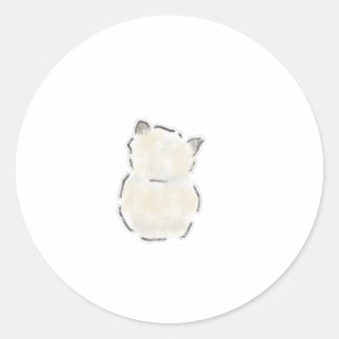 Cute Fluffy White Cat Back View Hand Drawn Art Classic Round Sticker