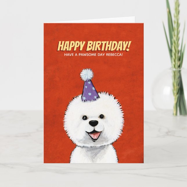 Cute Fluffy White Dog Personalised Birthday Card (Front)