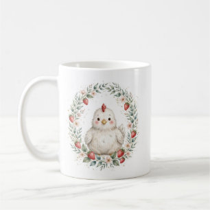 Cute Fluffy White Hen Farmhouse Watercolor Coffee Mug