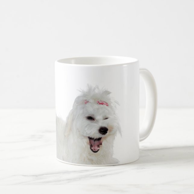 Cute Fluffy White Maltese Coffee Mug (Front Right)