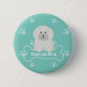 Cute Fluffy White Poodle Puppy Dog Lover Monogram 6 Cm Round Badge
