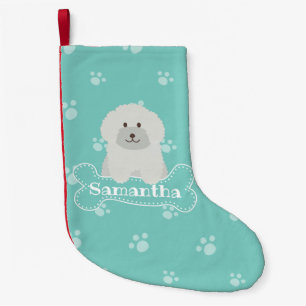 Cute Fluffy White Poodle Puppy Dog Lover Monogram Small Christmas Stocking