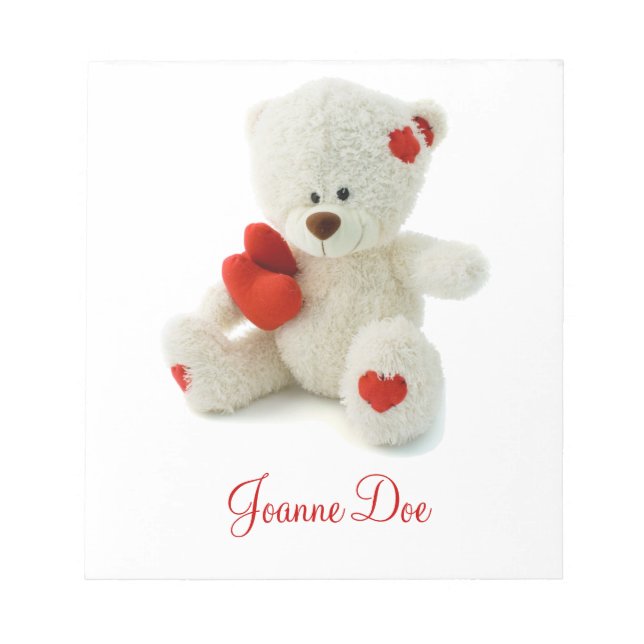 Cute Fluffy White Teddy Bear With a Heart Notepad (Front)