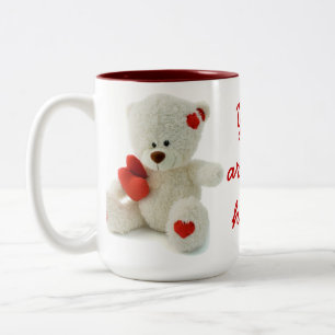Cute Fluffy White Teddy Bear With a Heart Two-Tone Coffee Mug