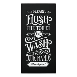 cute flush toilet wash hands bathroom Door Sign