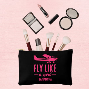 Cute Fly Like A Girl Pink Aeroplane Girly Aviation Accessory Pouch