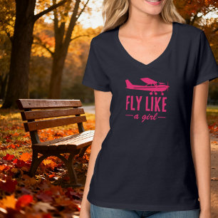Cute Fly Like A Girl Pink Aeroplane Girly Aviation T-Shirt