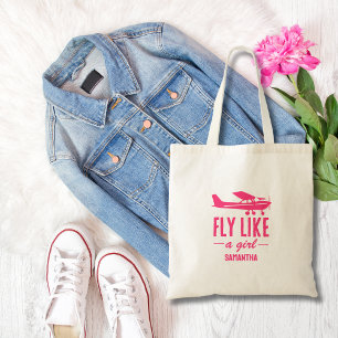 Cute Fly Like A Girl Pink Airplane Girly Aviation  Tote Bag