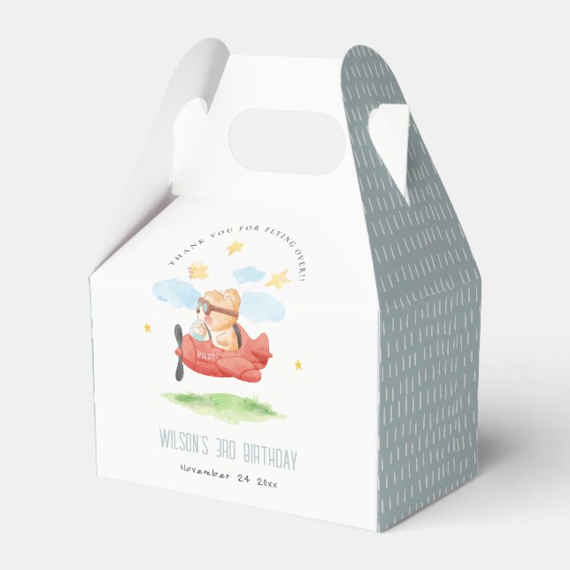 Cute Fly Over Teddy Bear Animal Plane Birthday Favour Box (Front Side)