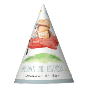 Cute Fly Over Teddy Bear Animal Plane Birthday Party Hat